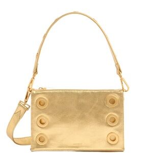Hammitt Metallic Gold Leather Shoulder Bag with Circular Studs